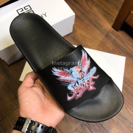 Givenchy Summer New Printed Calf Leather Slippers Black For Men 