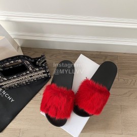 Givenchy Autumn Winter Soft Mink Hair Flat Heel Slippers For Women Red