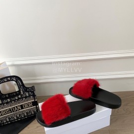 Givenchy Autumn Winter Soft Mink Hair Flat Heel Slippers For Women Red