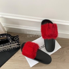 Givenchy Autumn Winter Soft Mink Hair Flat Heel Slippers For Women Red
