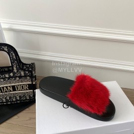 Givenchy Autumn Winter Soft Mink Hair Flat Heel Slippers For Women Red