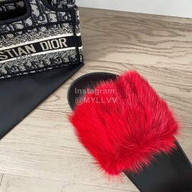 Givenchy Autumn Winter Soft Mink Hair Flat Heel Slippers For Women Red