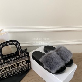 Givenchy Autumn Winter Soft Mink Hair Flat Heel Slippers For Women Gray