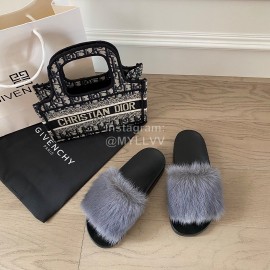 Givenchy Autumn Winter Soft Mink Hair Flat Heel Slippers For Women Gray