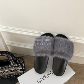 Givenchy Autumn Winter Soft Mink Hair Flat Heel Slippers For Women Gray