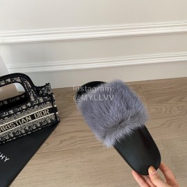 Givenchy Autumn Winter Soft Mink Hair Flat Heel Slippers For Women Gray