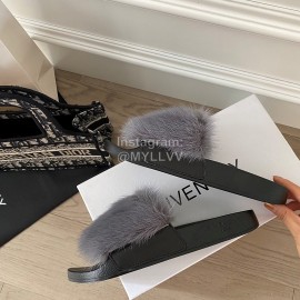 Givenchy Autumn Winter Soft Mink Hair Flat Heel Slippers For Women Gray