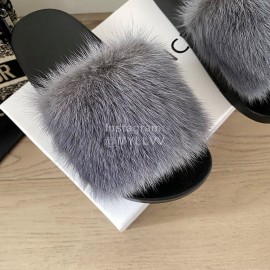 Givenchy Autumn Winter Soft Mink Hair Flat Heel Slippers For Women Gray