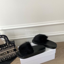 Givenchy Autumn Winter Soft Mink Hair Flat Heel Slippers For Women Black