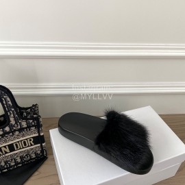 Givenchy Autumn Winter Soft Mink Hair Flat Heel Slippers For Women Black