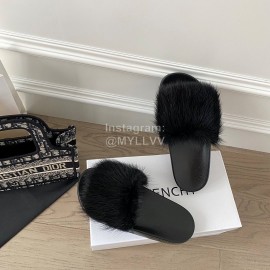 Givenchy Autumn Winter Soft Mink Hair Flat Heel Slippers For Women Black