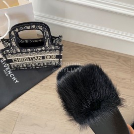 Givenchy Autumn Winter Soft Mink Hair Flat Heel Slippers For Women Black