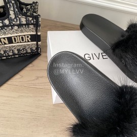 Givenchy Autumn Winter Soft Mink Hair Flat Heel Slippers For Women Black
