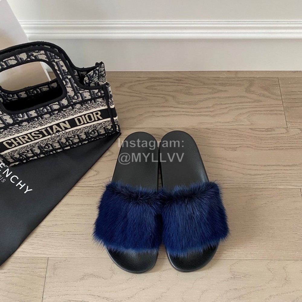 Givenchy Autumn Winter Soft Mink Hair Flat Heel Slippers For Women Blue