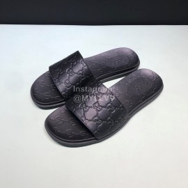 Gucci Black Leather Embossed Slippers For Men 