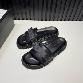 Gucci Cowhide Logo Printed Slippers For Men Gray