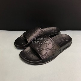 Gucci Black Embossed Leather Slippers For Men