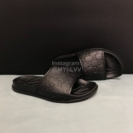 Gucci Black Embossed Leather Slippers For Men