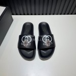 Gucci 3D Pattern Vamp Black Leather Slippers For Men