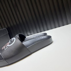 Gucci 3D Pattern Vamp Black Leather Slippers For Men