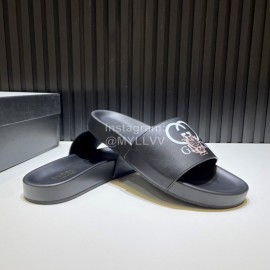 Gucci 3D Pattern Vamp Black Leather Slippers For Men