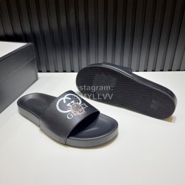 Gucci 3D Pattern Vamp Black Leather Slippers For Men