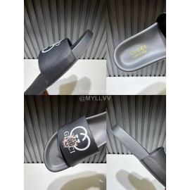 Gucci 3D Pattern Vamp Black Leather Slippers For Men