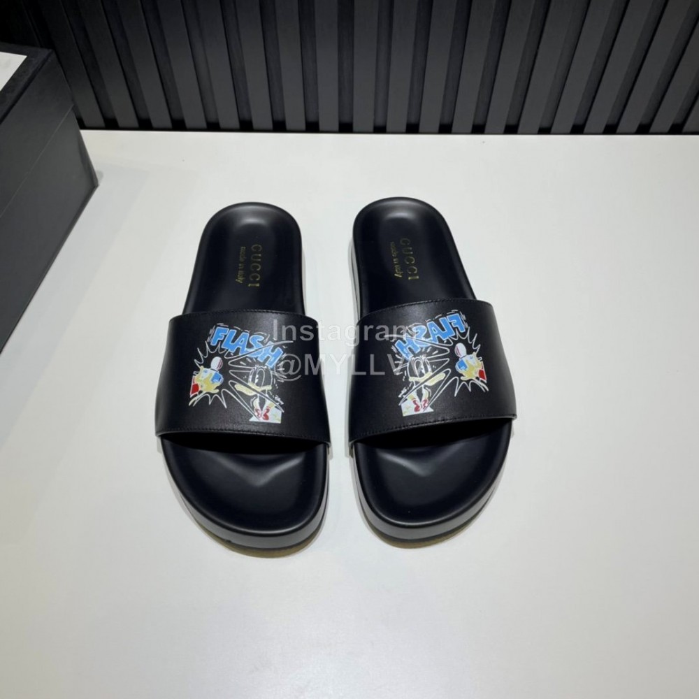 Gucci 3D Pattern Vamp Cowhide Slippers For Men Black
