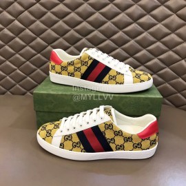 Gucci Canvas Ribbon Casual Sneakers For Men And Women Yellow