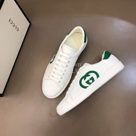 Gucci White Calf Leather Casual Sneakers For Men And Women Green