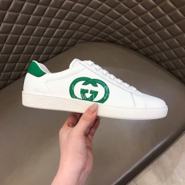 Gucci White Calf Leather Casual Sneakers For Men And Women Green