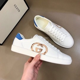 Gucci White Calf Leather Casual Sneakers For Men And Women 