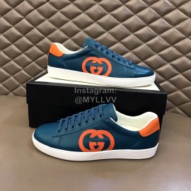 Gucci Calf Leather Casual Sneakers For Men And Women Navy