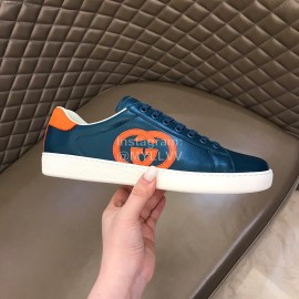 Gucci Calf Leather Casual Sneakers For Men And Women Navy