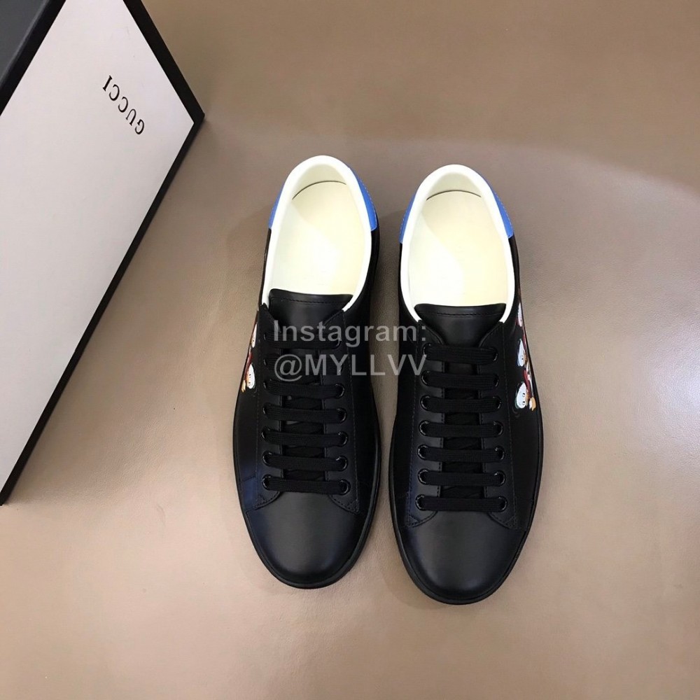 Gucci Calf Leather Casual Lace Up Sneakers For Men And Women Black