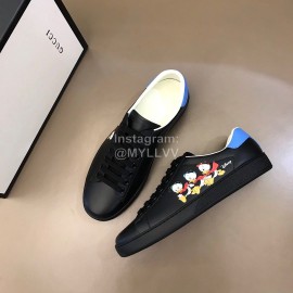 Gucci Calf Leather Casual Lace Up Sneakers For Men And Women Black