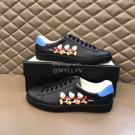Gucci Calf Leather Casual Lace Up Sneakers For Men And Women Black