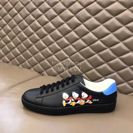 Gucci Calf Leather Casual Lace Up Sneakers For Men And Women Black