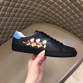 Gucci Calf Leather Casual Lace Up Sneakers For Men And Women Black