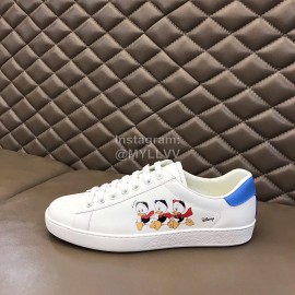 Gucci Calf Leather Casual Lace Up Sneakers For Men And Women White