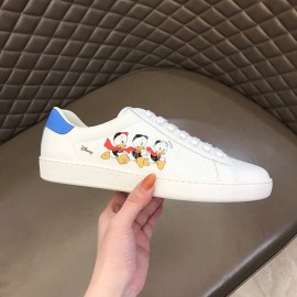 Gucci Calf Leather Casual Lace Up Sneakers For Men And Women White