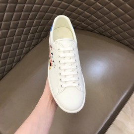 Gucci Calf Leather Casual Lace Up Sneakers For Men And Women White