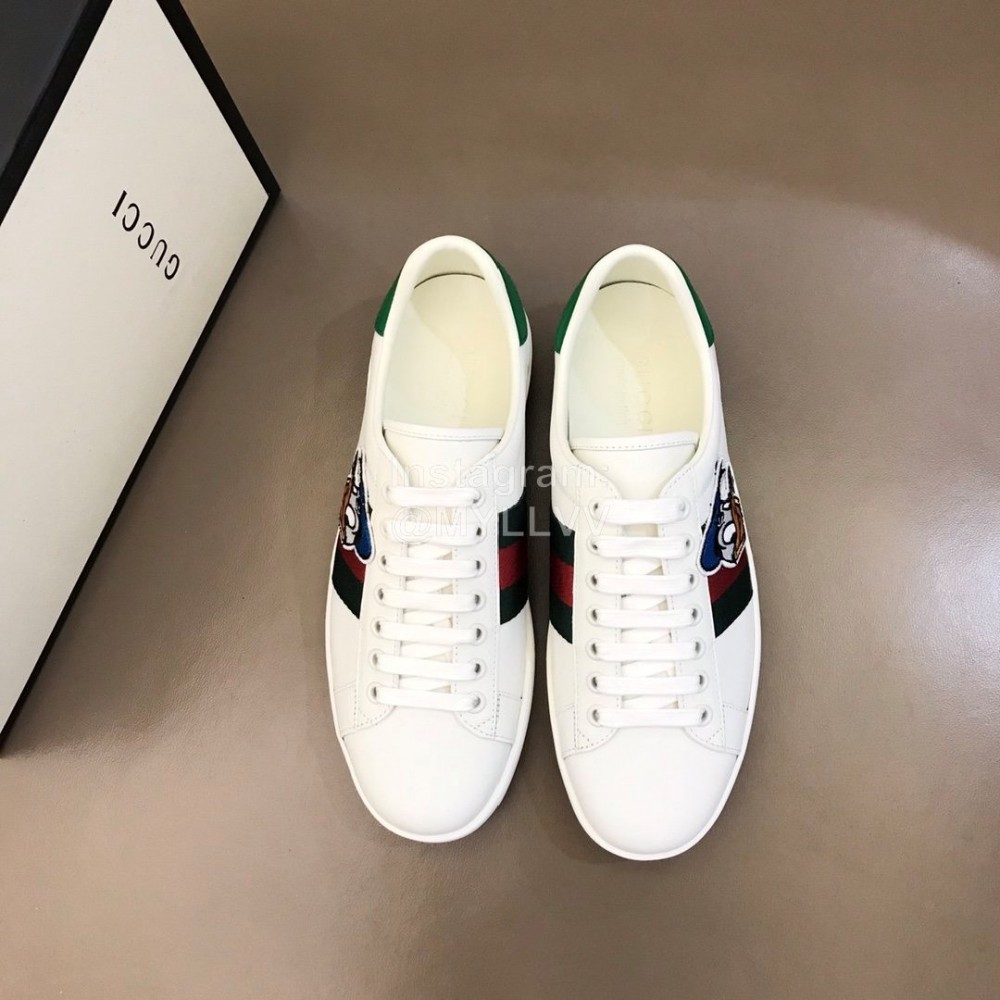 Gucci Cowhide Casual Lace Up Sneakers For Men And Women White