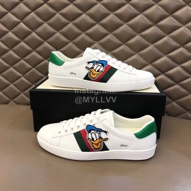 Gucci Cowhide Casual Lace Up Sneakers For Men And Women White