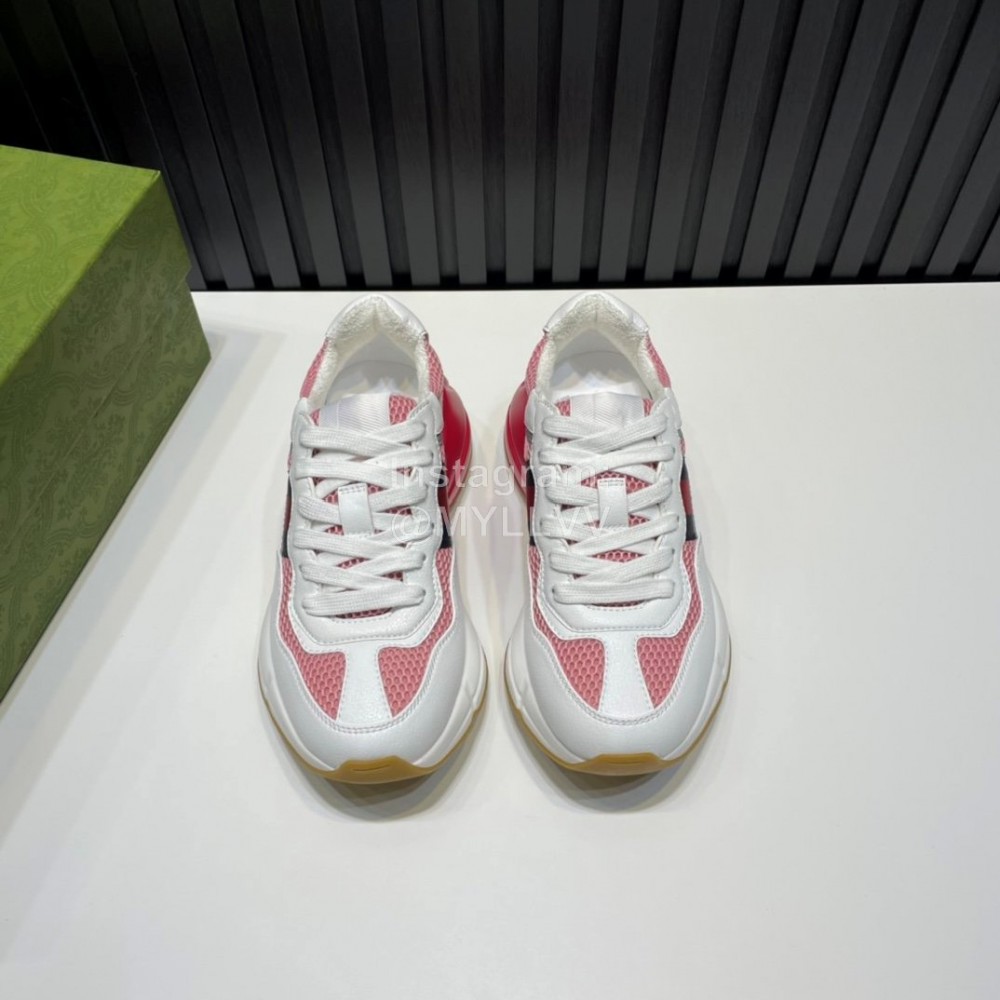 Gucci Calf Leather Mesh Thick Soled Sneakers For Men And Women Red