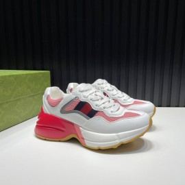 Gucci Calf Leather Mesh Thick Soled Sneakers For Men And Women Red