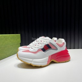 Gucci Calf Leather Mesh Thick Soled Sneakers For Men And Women Red