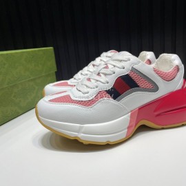 Gucci Calf Leather Mesh Thick Soled Sneakers For Men And Women Red