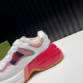 Gucci Calf Leather Mesh Thick Soled Sneakers For Men And Women Red