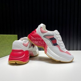 Gucci Calf Leather Mesh Thick Soled Sneakers For Men And Women Red